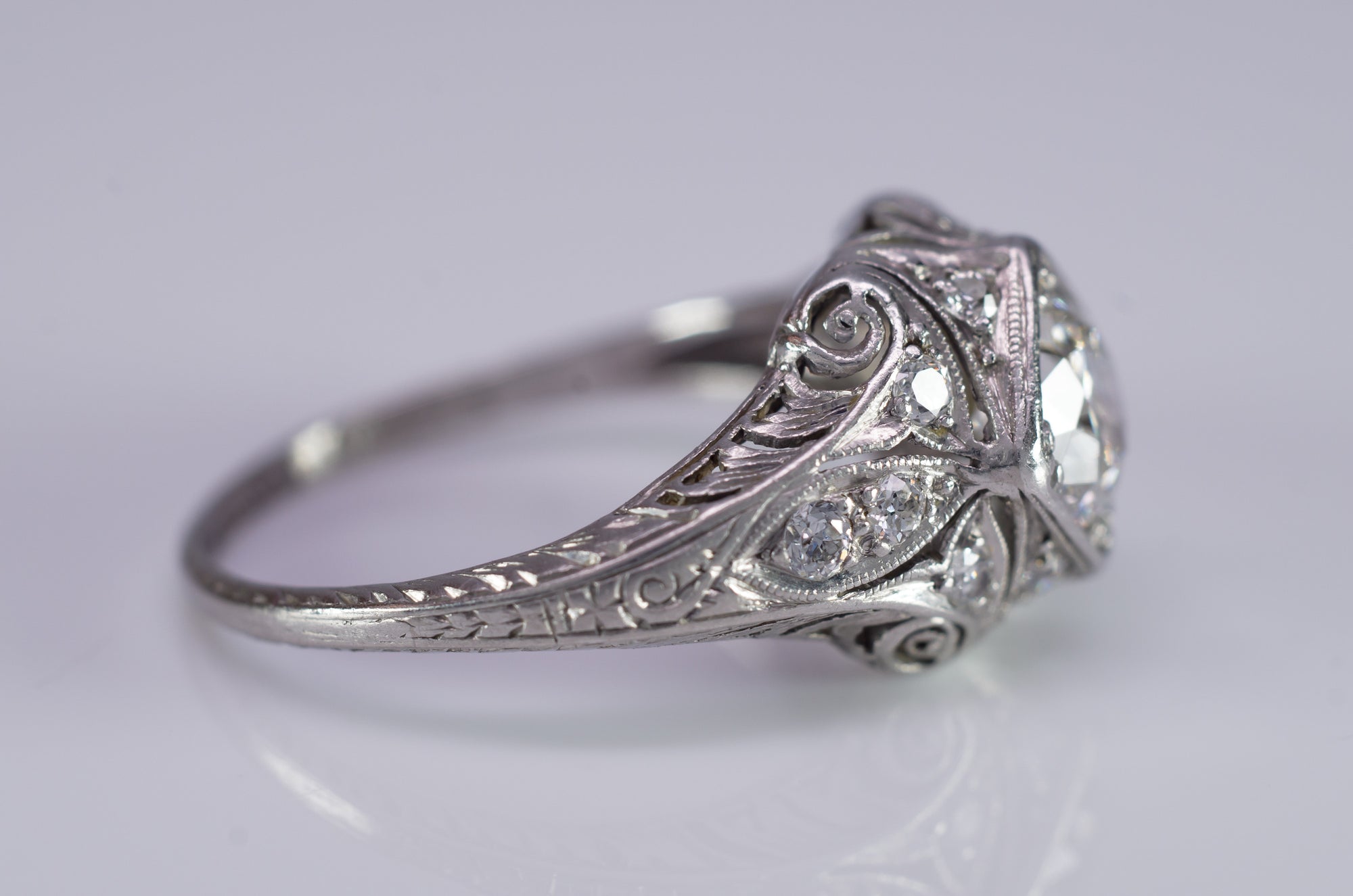 0.96CTW ART DECO PLATINUM DIAMOND RING - SinCityFinds Jewelry