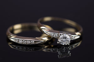 0.30CTW VINTAGE DIAMOND WEDDING SET SIGNED BLUEBIRD - SinCityFinds Jewelry