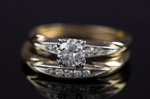 0.30CTW VINTAGE DIAMOND WEDDING SET SIGNED BLUEBIRD - SinCityFinds Jewelry