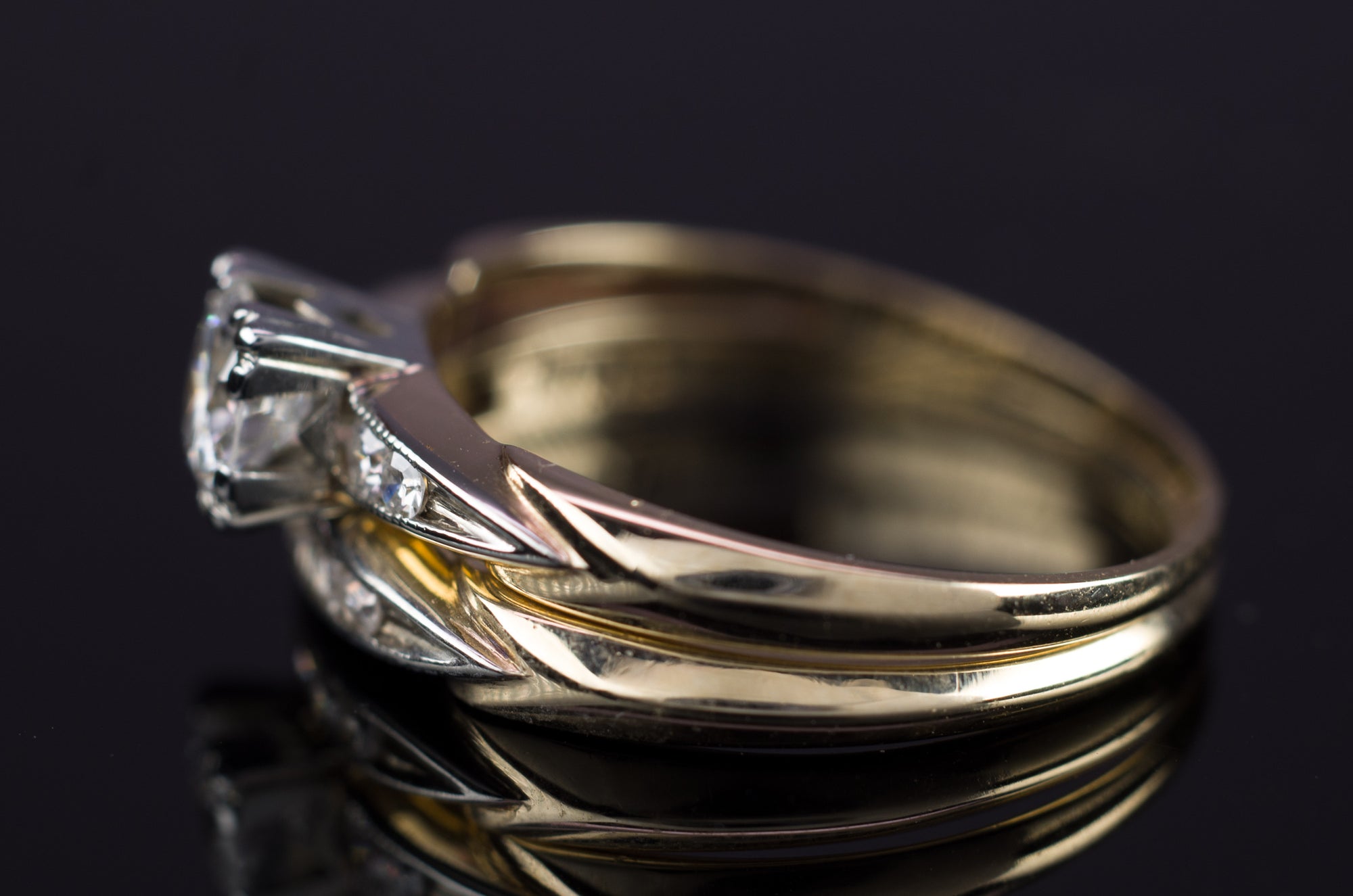 0.30CTW VINTAGE DIAMOND WEDDING SET SIGNED BLUEBIRD - SinCityFinds Jewelry