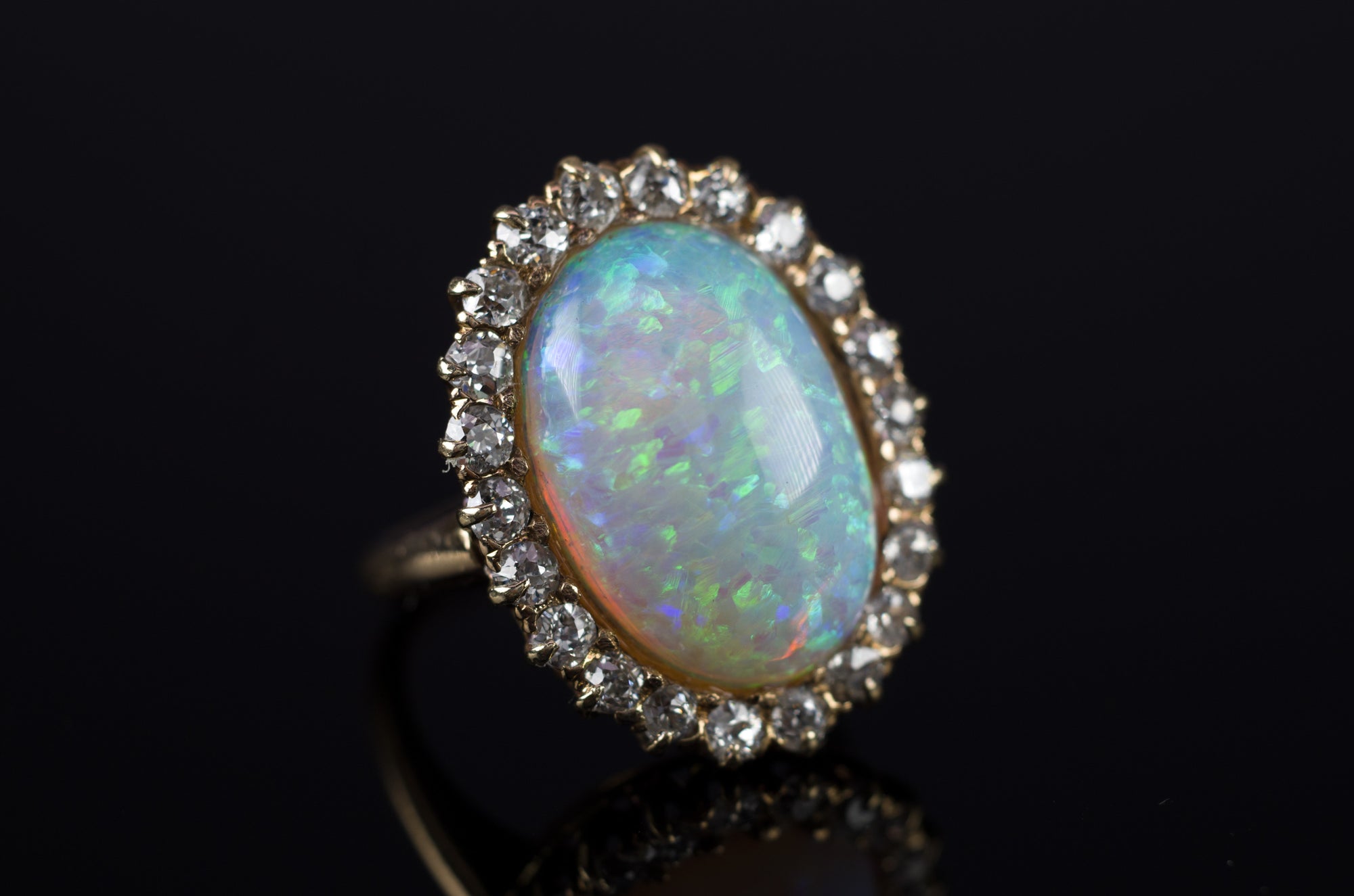 VINTAGE OPAL AND OLD MINE CUT COCKTAIL RING - SinCityFinds Jewelry