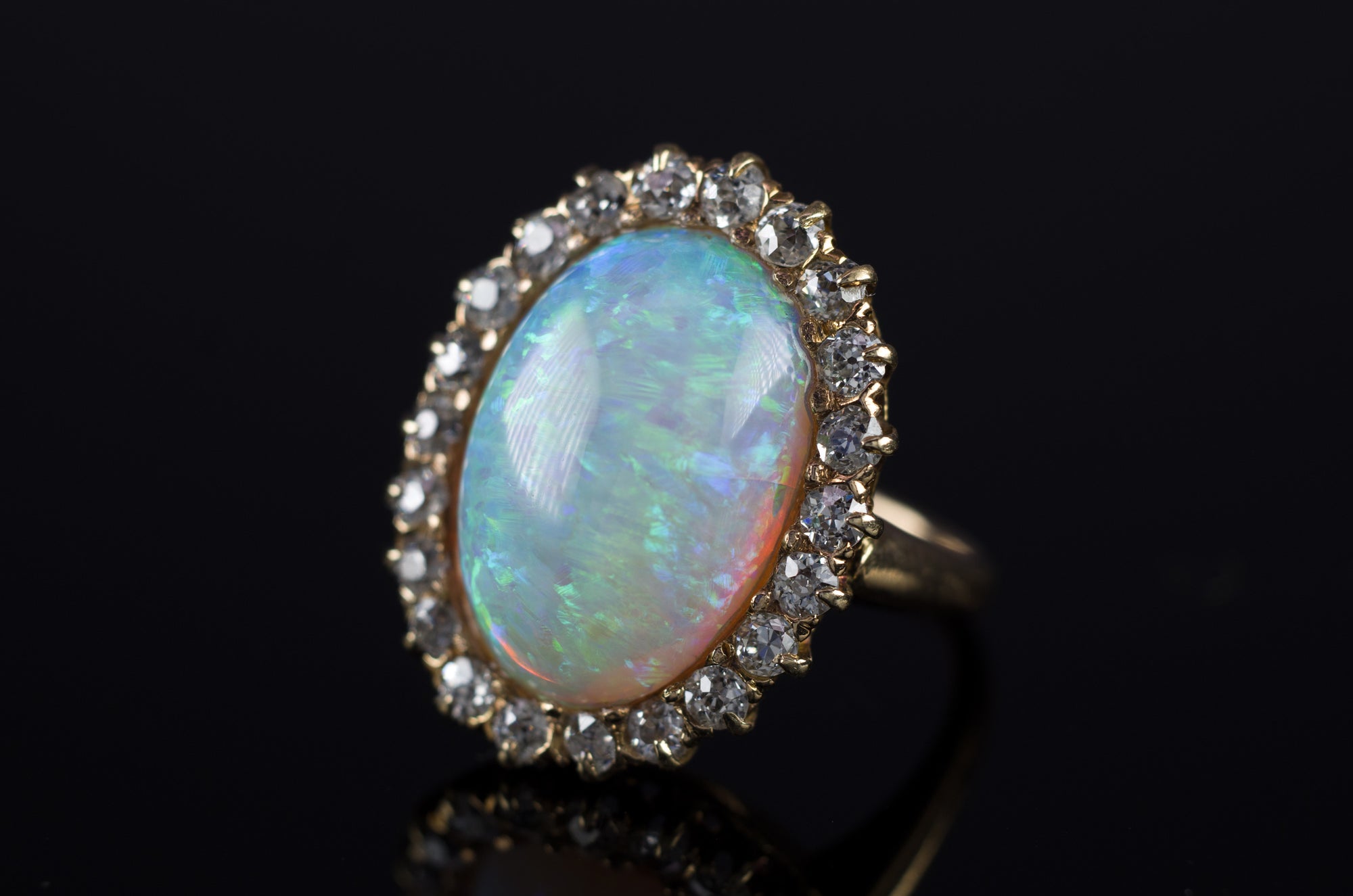 VINTAGE OPAL AND OLD MINE CUT COCKTAIL RING - SinCityFinds Jewelry