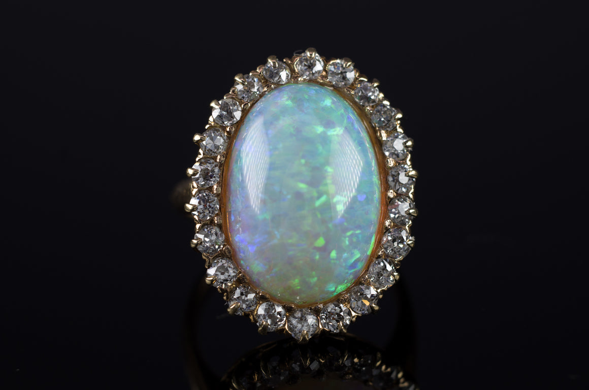 VINTAGE OPAL AND OLD MINE CUT COCKTAIL RING - SinCityFinds Jewelry