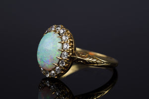 VICTORIAN OPAL AND OLD MINE CUT DIAMOND RING - SinCityFinds Jewelry