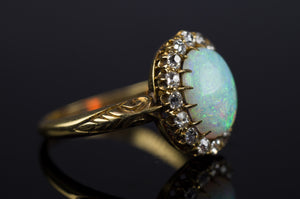 VICTORIAN OPAL AND OLD MINE CUT DIAMOND RING - SinCityFinds Jewelry