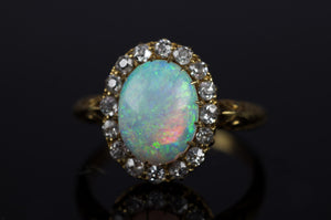 VICTORIAN OPAL AND OLD MINE CUT DIAMOND RING - SinCityFinds Jewelry