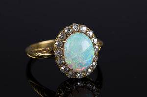 VICTORIAN OPAL AND OLD MINE CUT DIAMOND RING - SinCityFinds Jewelry