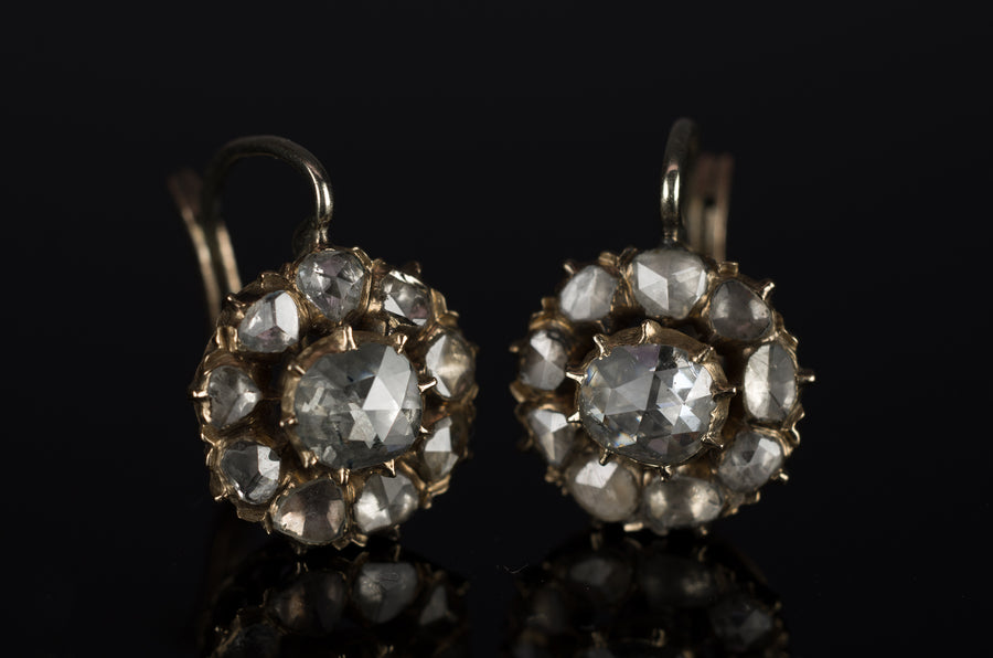 2CTW ANTIQUE ROSE CUT DIAMOND CLUSTER EARRINGS - SinCityFinds Jewelry