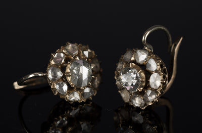 2CTW ANTIQUE ROSE CUT DIAMOND CLUSTER EARRINGS - SinCityFinds Jewelry