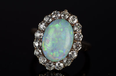 OPAL AND OLD CUT DIAMOND HALO RING - SinCityFinds Jewelry