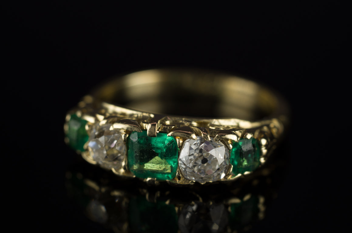 OLD CUT DIAMOND AND EMERALD HALF HOOP BAND IN 18K - SinCityFinds Jewelry