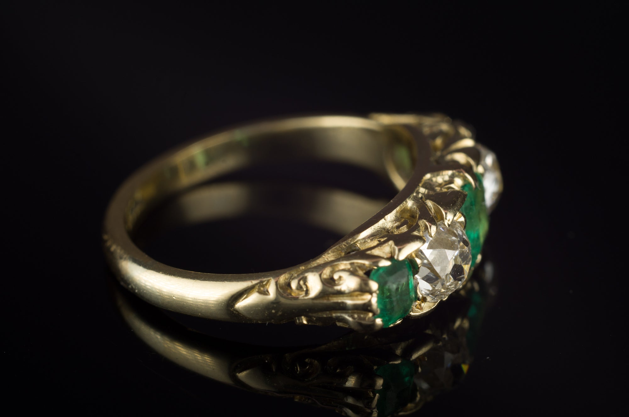 OLD CUT DIAMOND AND EMERALD HALF HOOP BAND IN 18K - SinCityFinds Jewelry