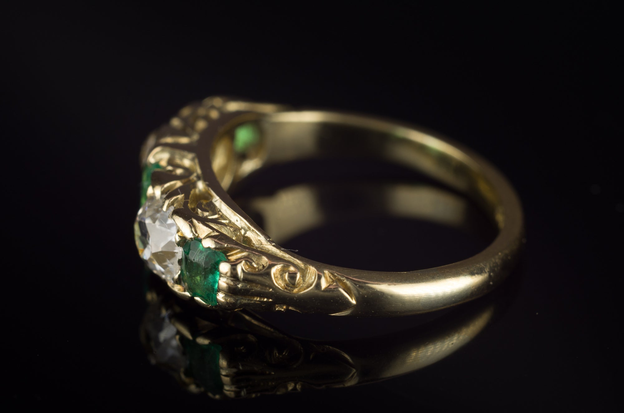 OLD CUT DIAMOND AND EMERALD HALF HOOP BAND IN 18K - SinCityFinds Jewelry