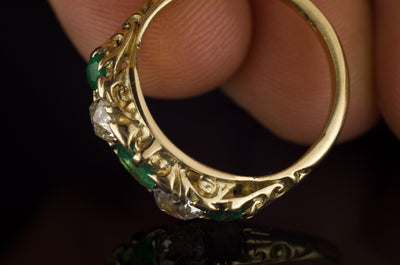 OLD CUT DIAMOND AND EMERALD HALF HOOP BAND IN 18K - SinCityFinds Jewelry