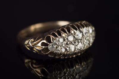 VICTORIAN OLD CUT DIAMOND  BOAT RING IN 15K GOLD - SinCityFinds Jewelry