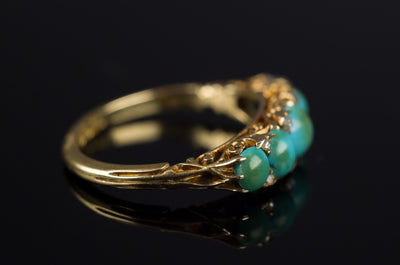 ANTIQUE HALF HOOP TURQUOISE AND DIAMOND  FIVE STONE BAND IN 18K - SinCityFinds Jewelry