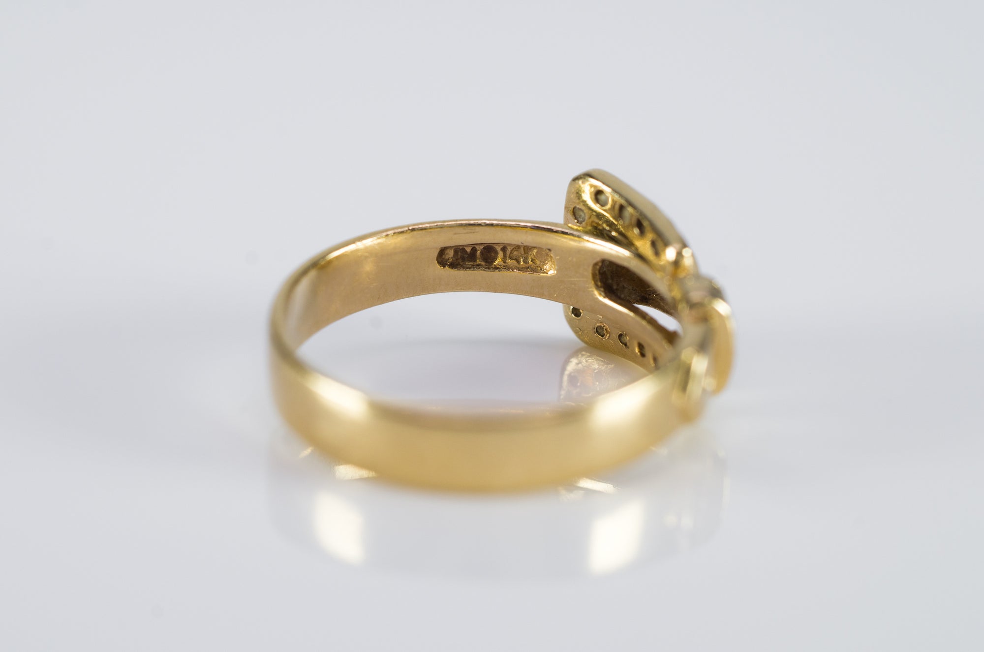 RETRO 14K YELLOW GOLD BUCKLE RING WITH DIAMONDS - SinCityFinds Jewelry