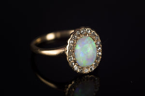 ANTIQUE OPAL AND OLD CUT DIAMOND RING IN 14K  YELLOW GOLD - SinCityFinds Jewelry