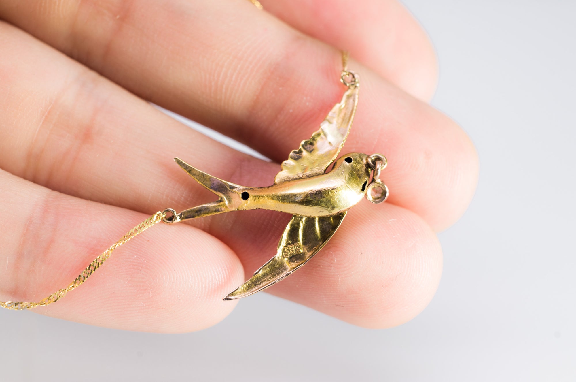 VINTAGE SWALLOW BIRD NECKLACE WITH DIAMOND AND RUBY ACCENTS - SinCityFinds Jewelry