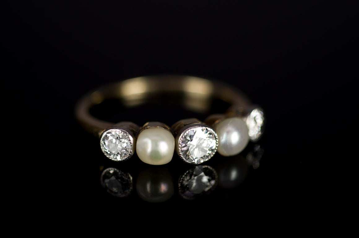 0.55CT TRANSITIONAL CUT DIAMOND AND PEARL BAND - SinCityFinds Jewelry