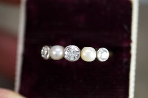 0.55CT TRANSITIONAL CUT DIAMOND AND PEARL BAND - SinCityFinds Jewelry