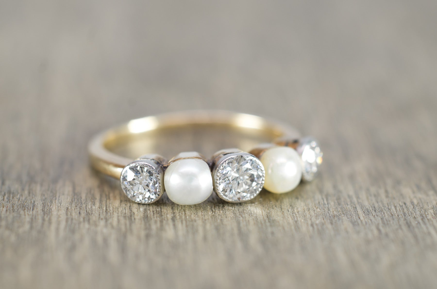 0.55CT TRANSITIONAL CUT DIAMOND AND PEARL BAND - SinCityFinds Jewelry