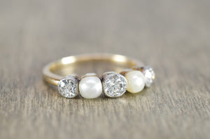 0.55CT TRANSITIONAL CUT DIAMOND AND PEARL BAND - SinCityFinds Jewelry