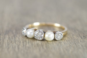 0.55CT TRANSITIONAL CUT DIAMOND AND PEARL BAND - SinCityFinds Jewelry