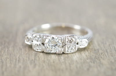 0.57CTW ART DECO TRANSITIONAL CUT DIAMOND RING IN 18K WHITE GOLD - SinCityFinds Jewelry