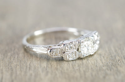 0.57CTW ART DECO TRANSITIONAL CUT DIAMOND RING IN 18K WHITE GOLD - SinCityFinds Jewelry