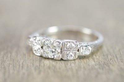 0.57CTW ART DECO TRANSITIONAL CUT DIAMOND RING IN 18K WHITE GOLD - SinCityFinds Jewelry