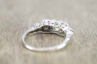 0.57CTW ART DECO TRANSITIONAL CUT DIAMOND RING IN 18K WHITE GOLD - SinCityFinds Jewelry