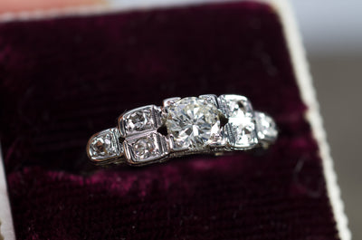 0.57CTW ART DECO TRANSITIONAL CUT DIAMOND RING IN 18K WHITE GOLD - SinCityFinds Jewelry