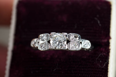 0.57CTW ART DECO TRANSITIONAL CUT DIAMOND RING IN 18K WHITE GOLD - SinCityFinds Jewelry
