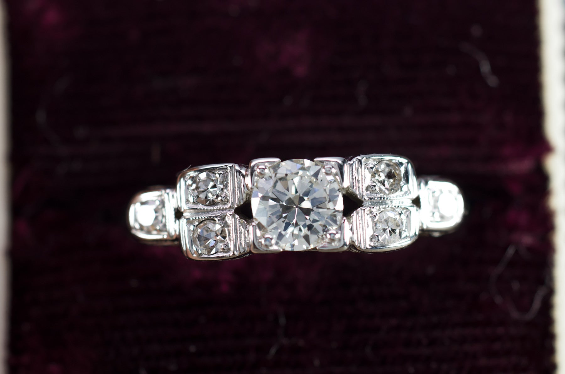 0.57CTW ART DECO TRANSITIONAL CUT DIAMOND RING IN 18K WHITE GOLD - SinCityFinds Jewelry