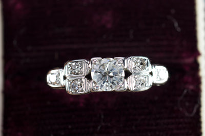 0.57CTW ART DECO TRANSITIONAL CUT DIAMOND RING IN 18K WHITE GOLD - SinCityFinds Jewelry