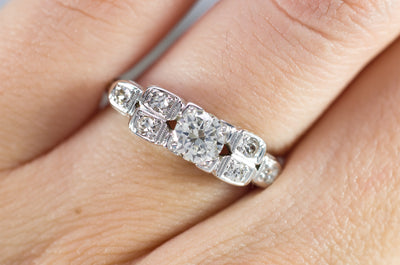 0.57CTW ART DECO TRANSITIONAL CUT DIAMOND RING IN 18K WHITE GOLD - SinCityFinds Jewelry