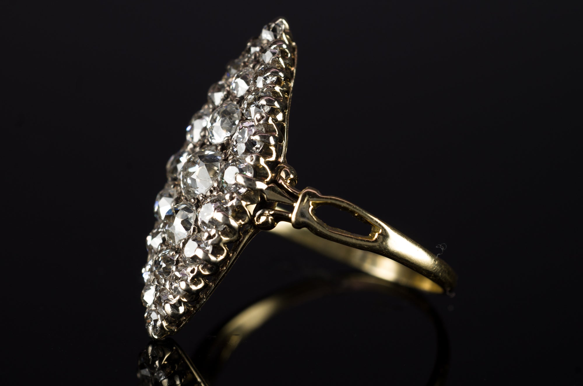 1.75CTW VICTORIAN OLD MINE CUT DIAMOND NAVETTE RING - SinCityFinds Jewelry