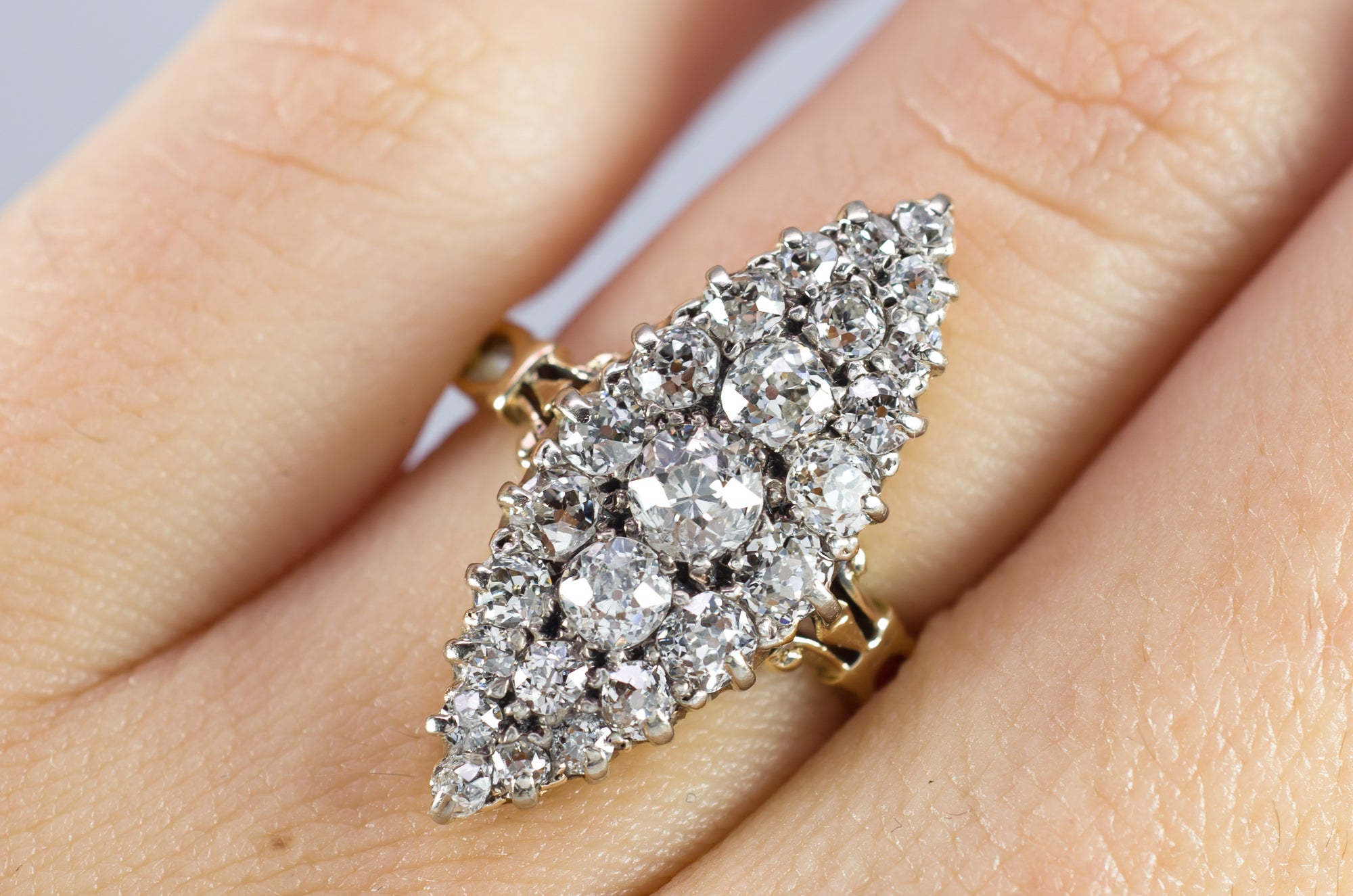 1.75CTW VICTORIAN OLD MINE CUT DIAMOND NAVETTE RING - SinCityFinds Jewelry