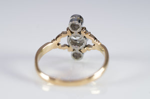 0.75CTW OLD EUROPEAN AND MINE CUT 3 STONE GOLD AND PLATINUM RING - SinCityFinds Jewelry