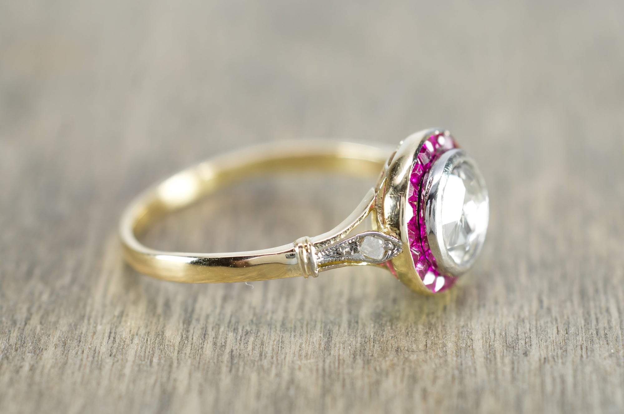 ANTIQUE FRENCH ROSE CUT TARGET RING WITH RUBY HALO - SinCityFinds Jewelry