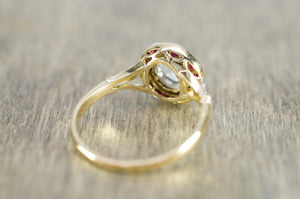 ANTIQUE FRENCH ROSE CUT TARGET RING WITH RUBY HALO - SinCityFinds Jewelry