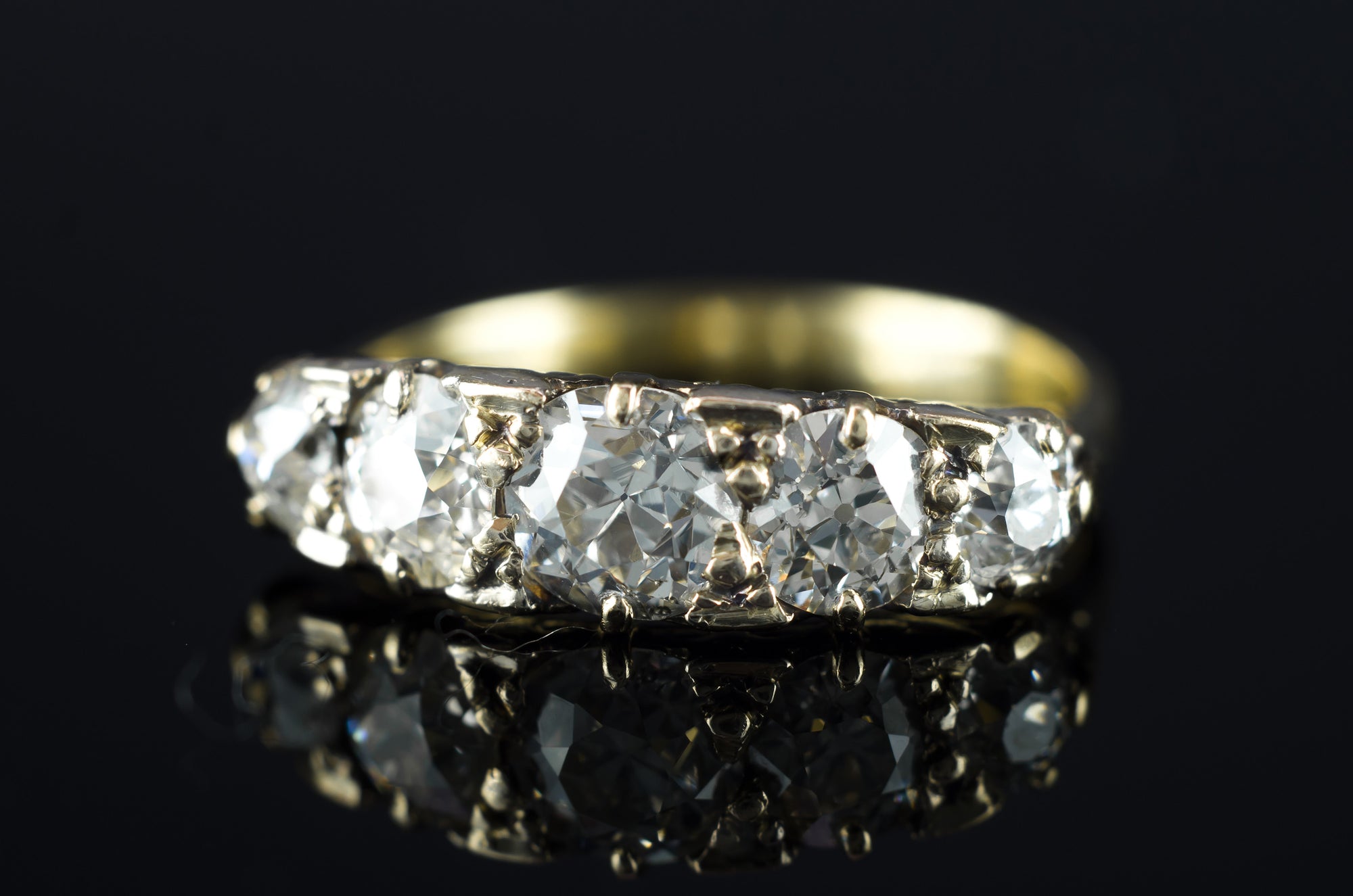 1.80CTW ANTIQUE FIVE STONE OLD CUT DIAMOND BAND - SinCityFinds Jewelry