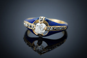 ANTIQUE ENAMEL AND OLD MINE CUT DIAMOND RING - SinCityFinds Jewelry