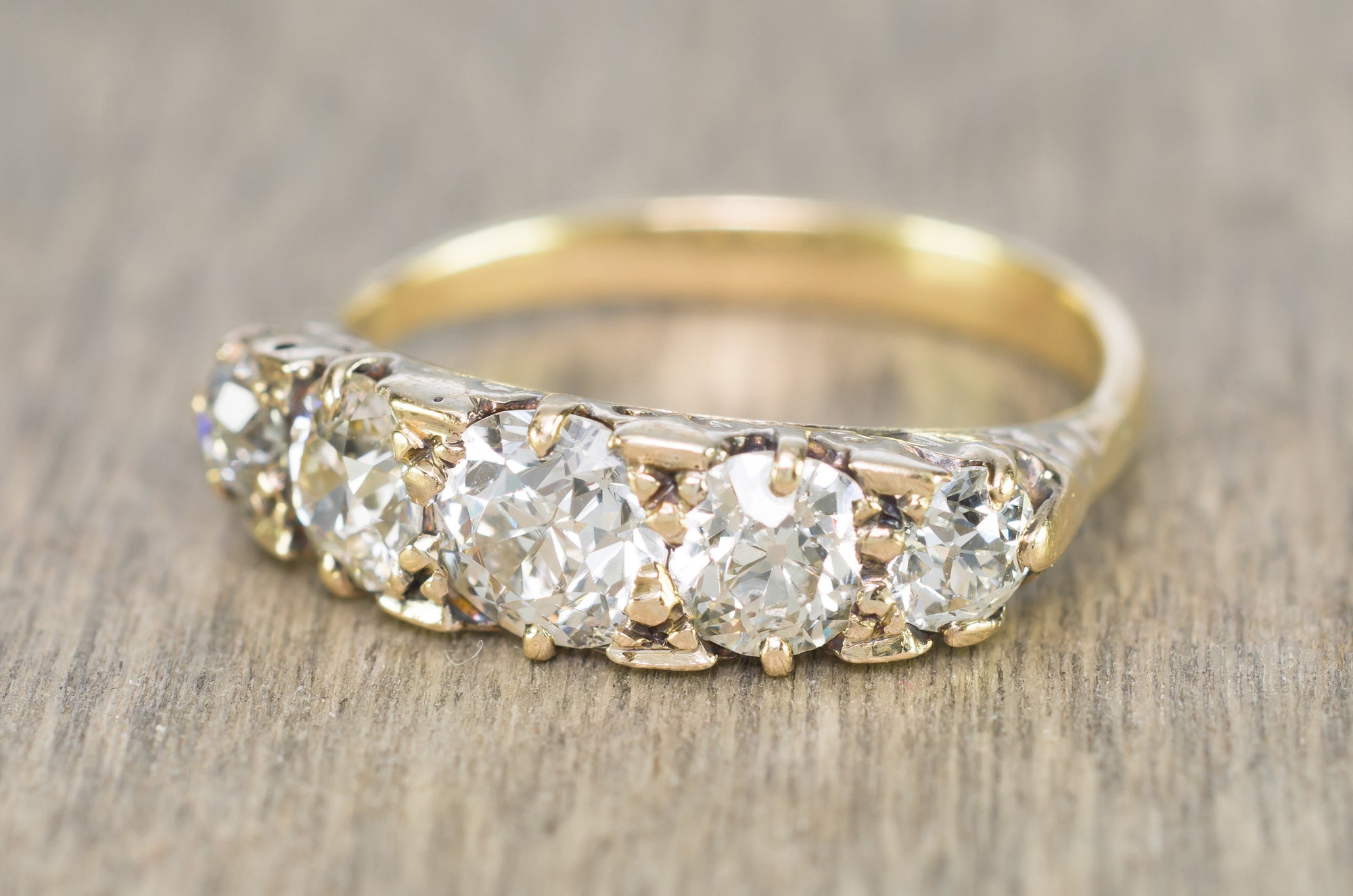 1.80CTW ANTIQUE FIVE STONE OLD CUT DIAMOND BAND - SinCityFinds Jewelry