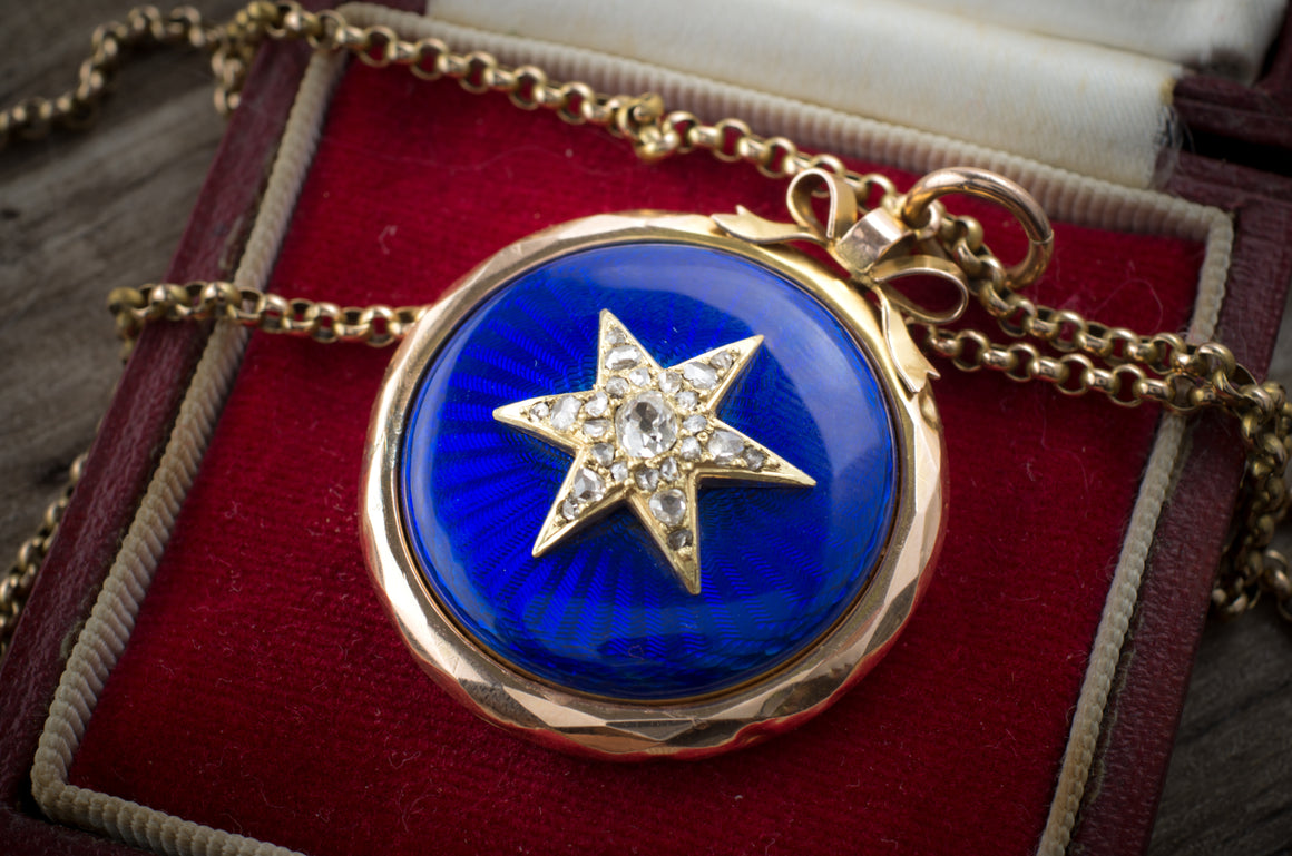 ANTIQUE BLUE ENAMEL AND DIAMOND PHOTO LOCKET - SinCityFinds Jewelry