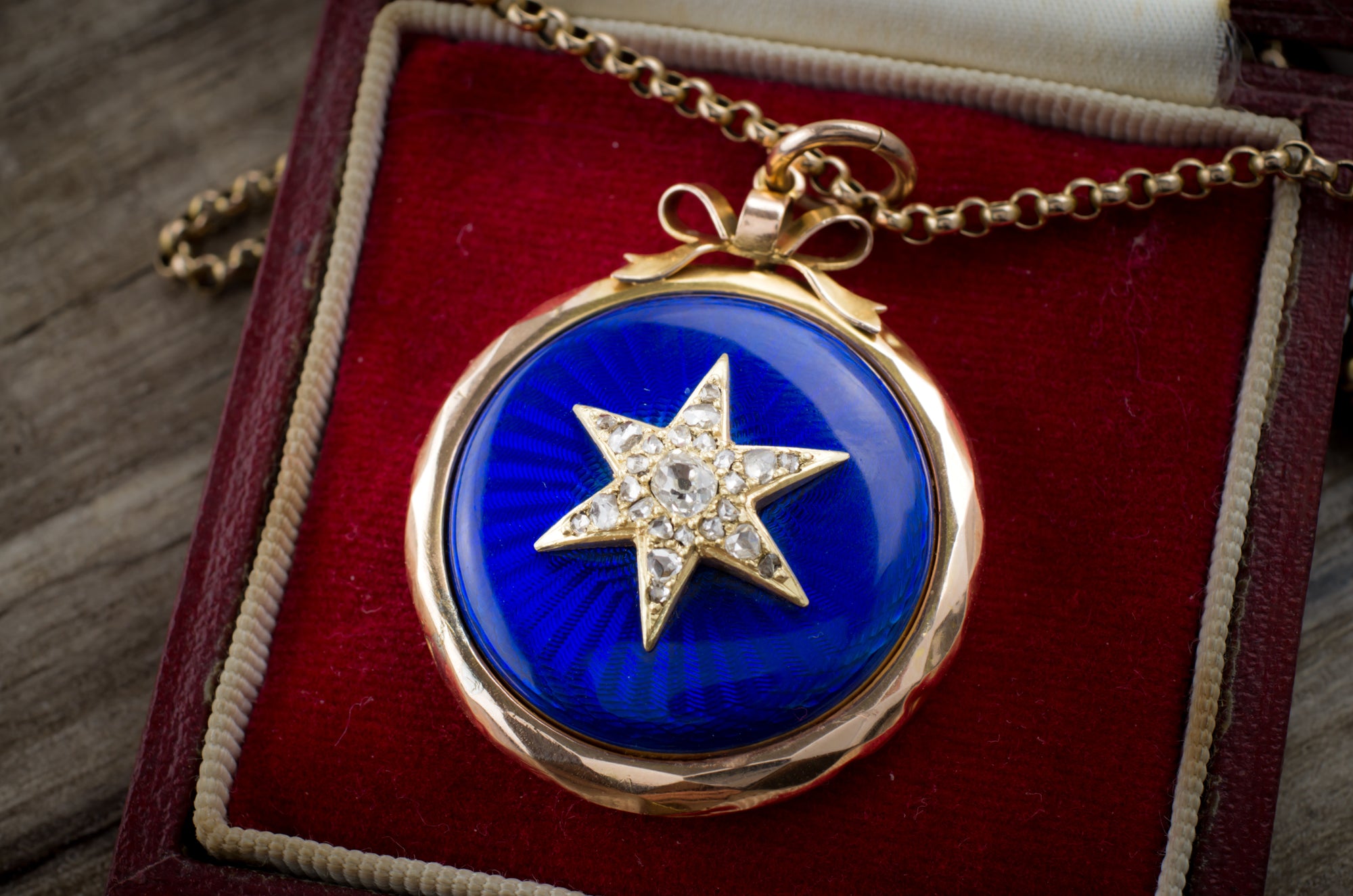 ANTIQUE BLUE ENAMEL AND DIAMOND PHOTO LOCKET - SinCityFinds Jewelry