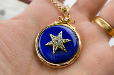 ANTIQUE BLUE ENAMEL AND DIAMOND PHOTO LOCKET - SinCityFinds Jewelry
