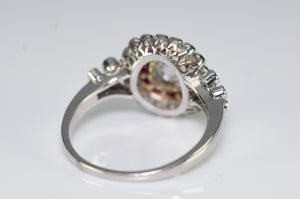 OLD CUSHION CUT DIAMOND AND RUBY HALO RING - SinCityFinds Jewelry