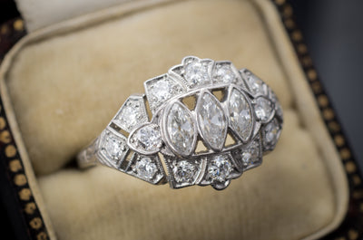 1.22CTW OLD CUT MARQUIS DIAMOND RING IN PLATINUM - SinCityFinds Jewelry